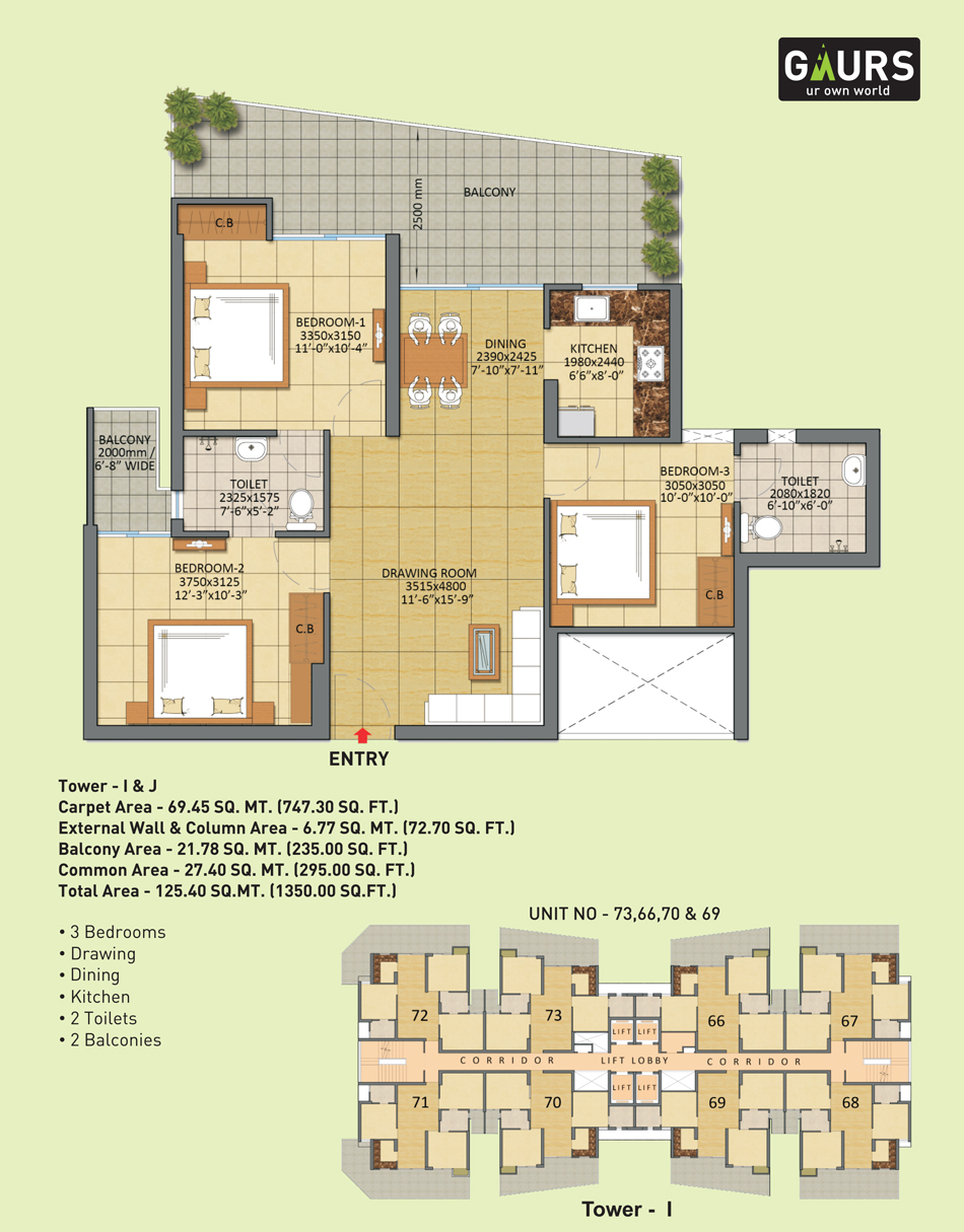 3 bhk in gaur city